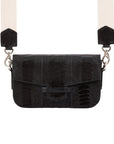 Caia Crossbody in Black Ostrich Leg