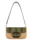 Deya in Natural Raffia & Forest Green Ostrich Leg