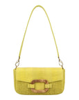 Deya in Warm Olive Ostrich Leg & Yellow Raffia