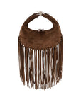 Fringe Lolita in Antelope Suede & Cognac Ostrich Leg