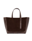 Small Davy Tote in Chocolate Suede & Nicotine Ostrich Leg