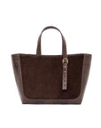 Small Davy Tote in Chocolate Suede & Nicotine Ostrich Leg