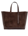 Davy Tote Chocolate in Suede & Nicotine Ostrich Leg