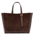 Davy Tote Chocolate in Suede & Nicotine Ostrich Leg