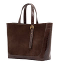 Davy Tote Chocolate in Suede & Nicotine Ostrich Leg