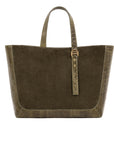 Davy Tote in Thyme Suede & Olive Ostrich Leg