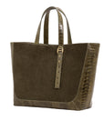 Davy Tote in Thyme Suede & Olive Ostrich Leg