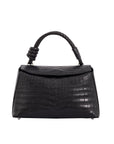 Esme medium black crocodile leather handbag with rope handle and detachable strap.