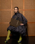 Davy Tote in Thyme Suede & Olive Ostrich Leg