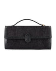 Freye with trim in Black Raffia & Black Ostrich Leg