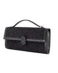 Freye with trim in Black Raffia & Black Ostrich Leg
