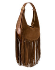 Fringe Aspen in Antelope Suede & Cognac Ostrich Leg