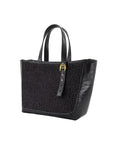 Small Davy Tote in Black Raffia & Black Ostrich Leg