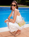 Caia Crossbody in Chartreuse Ostrich & Raffia
