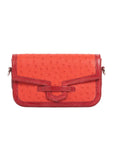 Caia Crossbody in Scarlet Red Ostrich & Flame Red Ostrich Leg Trim