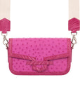Caia Crossbody in Hot Pink Ostrich & Ostrich Leg Trim
