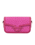 Caia Crossbody in Hot Pink Ostrich & Ostrich Leg Trim