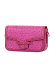 Caia Crossbody in Hot Pink Ostrich & Ostrich Leg Trim