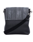 Medium Messenger in Stone wash Black Ostrich Leg & Nappa