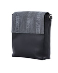 Medium Messenger in Stone wash Black Ostrich Leg & Nappa