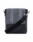 Small Messenger in Stone wash Ostrich Leg & Black Nappa