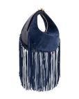 Fringe Aspen in Navy Suede & Navy Ostrich Leg