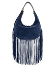 Fringe Aspen in Navy Suede & Navy Ostrich Leg