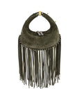 Fringe Lolita in Thyme Suede & Olive Ostrich Leg