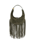 Fringe Lolita in Thyme Suede & Olive Ostrich Leg