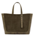 Davy Tote in Thyme Suede & Olive Ostrich Leg