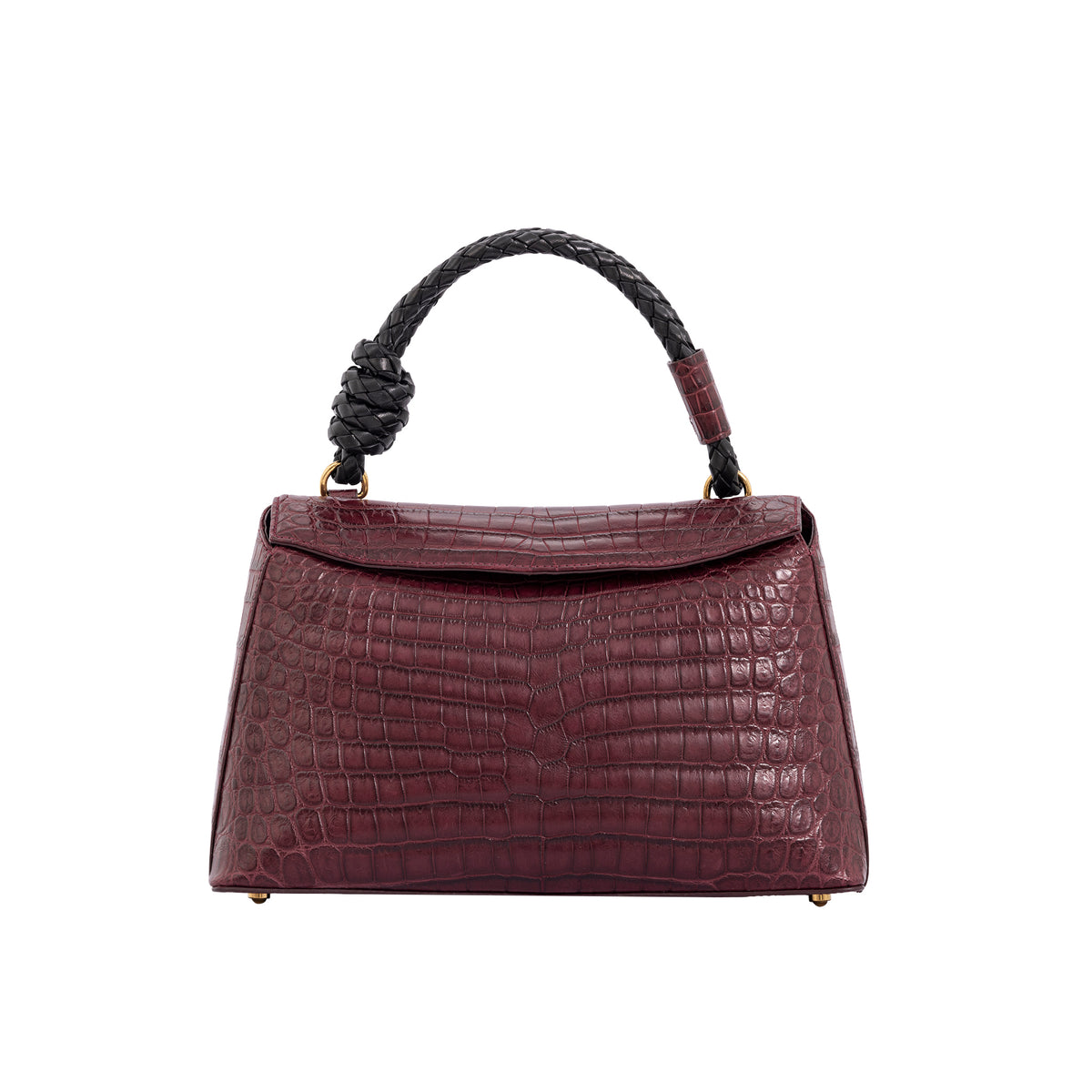 Medium sized crocodile leather handbag in Godiva with rope handle and detachable strap.