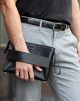 Wrist Pouch in Black Python & Nappa leather