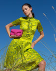Caia Crossbody in Hot Pink Ostrich & Ostrich Leg Trim