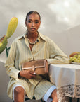 Freye with trim in Caramel Raffia & Desert Ostrich