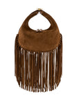 Fringe Aspen in Antelope Suede & Cognac Ostrich Leg