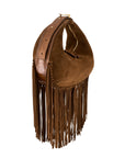 Fringe Aspen in Antelope Suede & Cognac Ostrich Leg