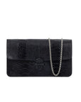 Accordion Crossbody Wallet in Black Ostrich Leg