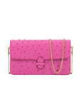 Accordion Crossbody Wallet in Cyclament Ostrich